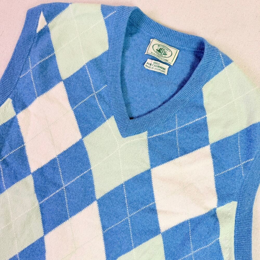 McCulleys Scotland 100% Cashmere Argyle Sweater Vest Mens 46 Classic Preppy Golf